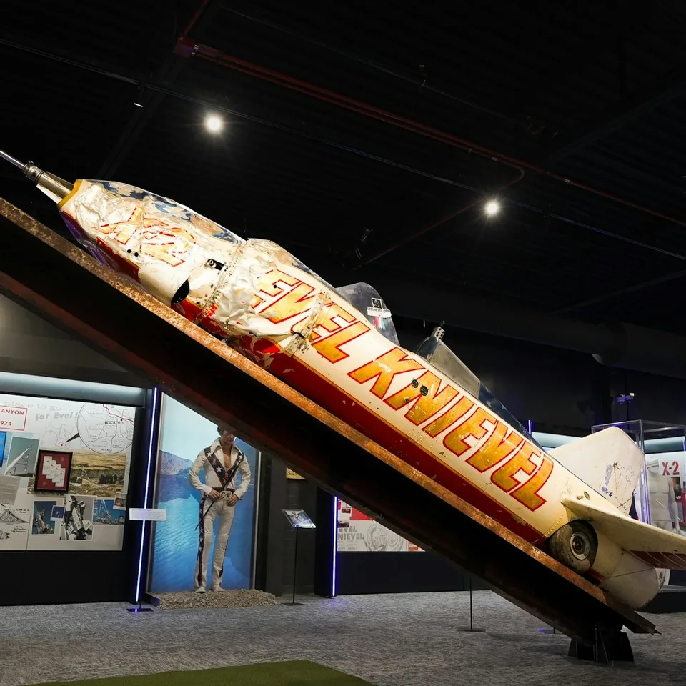 The Evel Knievel Skycycle displayed inside the museum