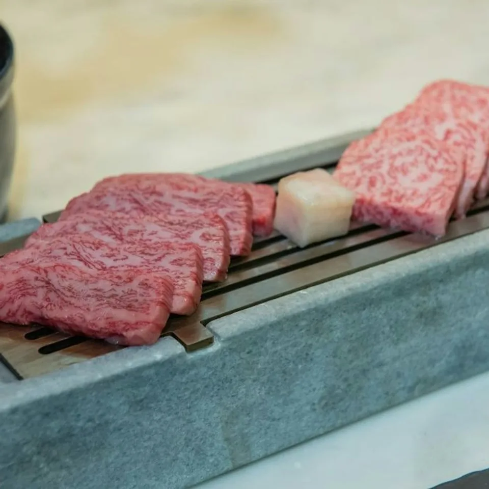 Marbled cuts of beef prepared for cooking
